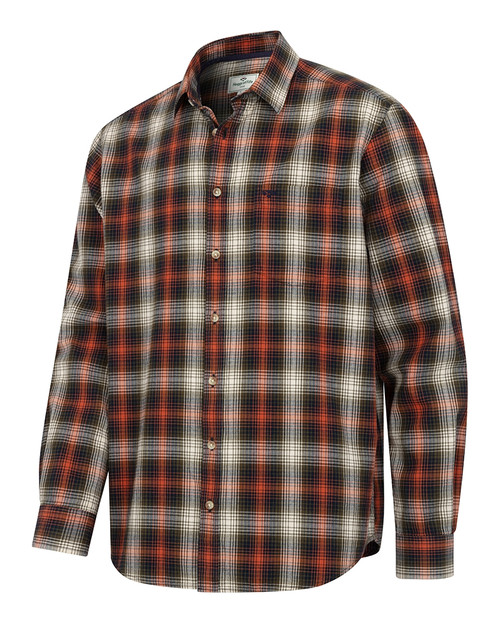 Hoggs of Fife Tiree Herringbone Check Shirt in Rust Olive Navy check, men's country check shirt