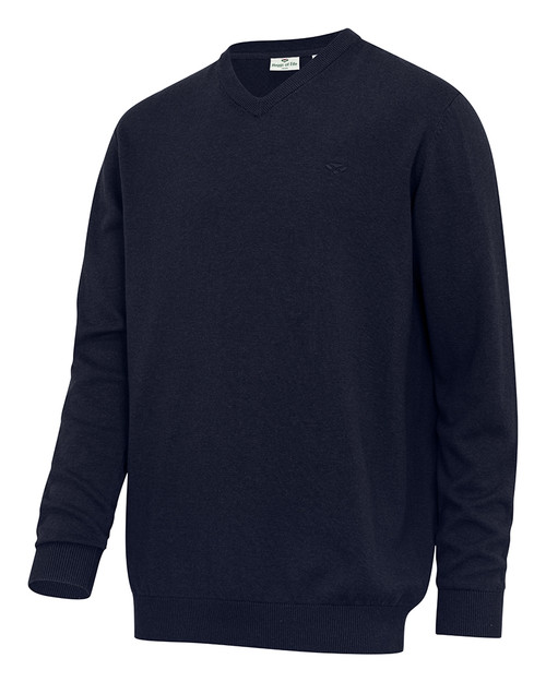 Hoggs of Fife Stirling II Pullover Jumper in Heather Blue, men's v neck country jumper