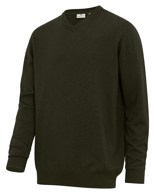 Hoggs of Fife Stirling II Pullover Jumper in Fern Green, men's v neck country jumper