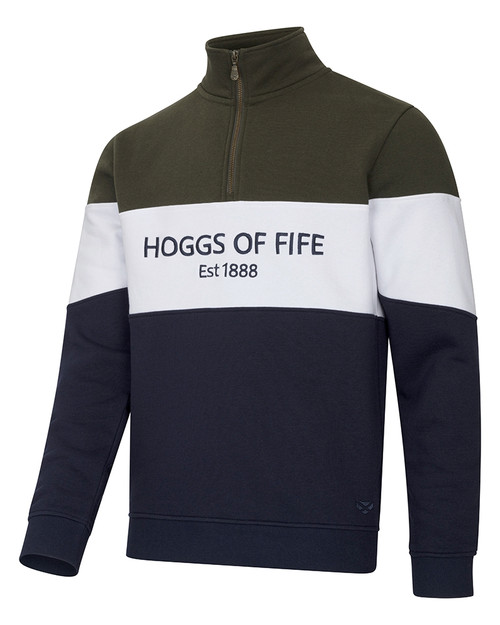 Hoggs Of Fife men's Dumfries 1/4 zip sweatshirt Forest/White/Navy, polycotton jumper.