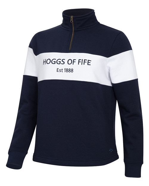 Hoggs Of Fife ladies Dumfries 1888 1/4 zip sweatshirt Navy/White, polycotton jumper.