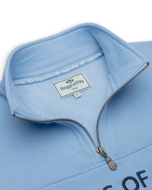 Hoggs Of Fife ladies dumfries 1/4 zip sweatshirt in plain blue, polycotton jumper.
