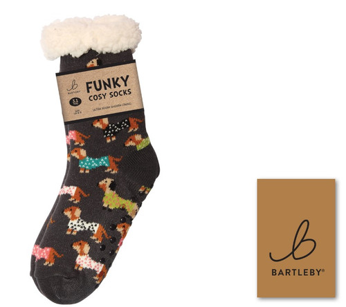 Bartleby Sherpa Fleece Lined Socks with dog pattern, women's fluffy socks size UK 4-8