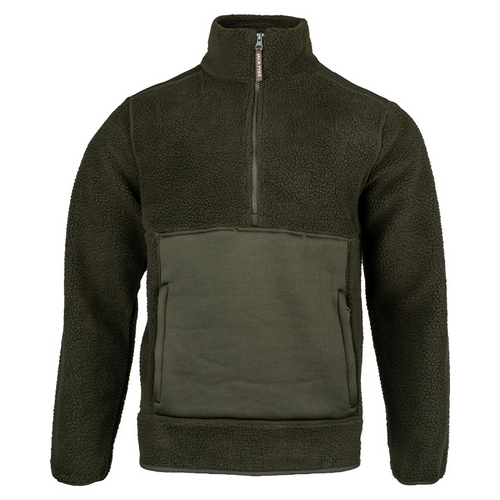 Jack Pyke Sherpa Pullover in Dark Olive, men's Sherpa fleece jumper
