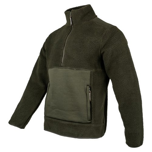 Jack Pyke Sherpa Pullover in Dark Olive, men's Sherpa fleece jumper