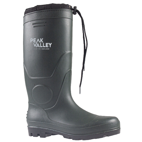Peak Valley Temper fleece lined wellingtons, includes a toggle tie to keep warm in and elements out.