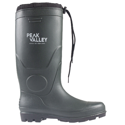 Peak Valley Temper fleece lined wellingtons, includes a toggle tie to keep warm in and elements out.