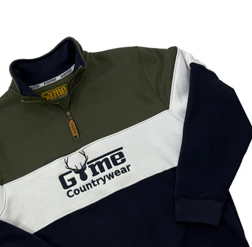 Game Countrywear Pullover in block colours green, white and navy
