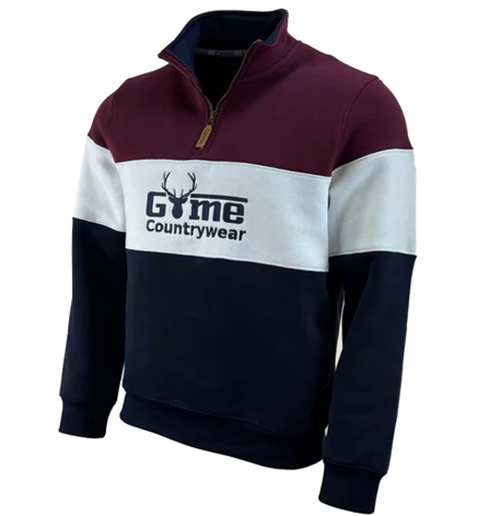 Game Countrywear Pullover in block colours maroon, white and navy