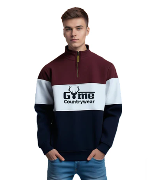 Game Countrywear Pullover in block colours maroon, white and navy