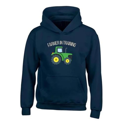 Children's Hooded Sweatshirt in navy with 'Farmer in Training' motif