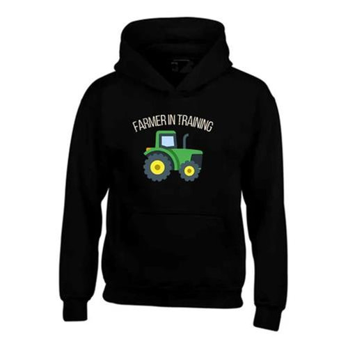 Children's Hooded Sweatshirt in black with 'Farmer in Training' motif