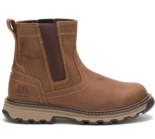 Caterpillar Pelton Safety Dealer Boots in brown, men's slip on safety toe cap work boots