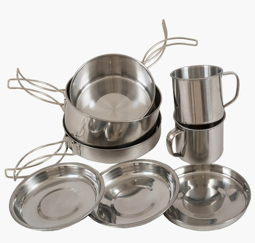 Highlander Peak Weekender Camping Cookware Kit, steel pots, pans, mugs