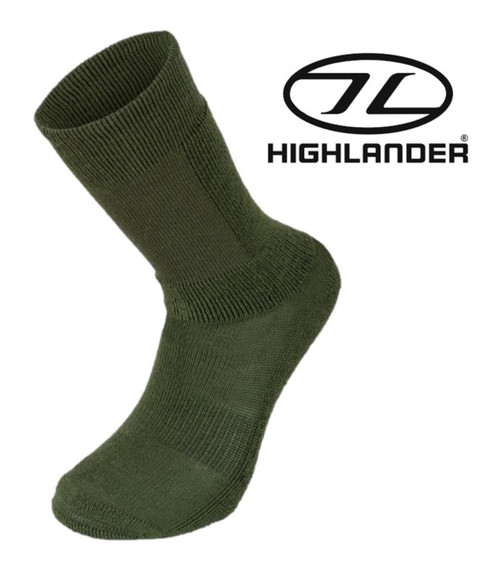 Highlander Men's Taskforce socks in Olive,  wool blend for quick drying and insulation.