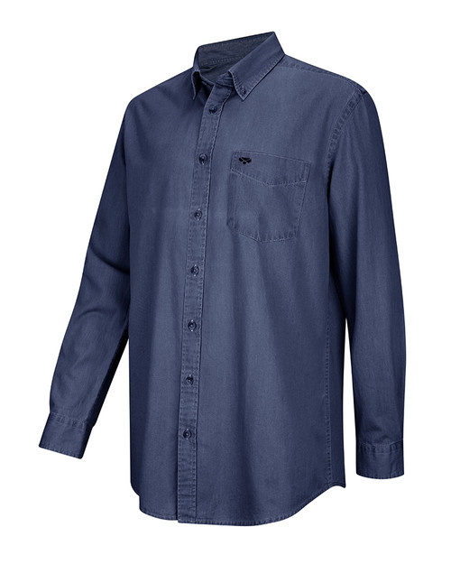 Hoggs Of Fife Archerfield Denim shirt in Dark Wash. Button down collar, 100% cotton soft denim.