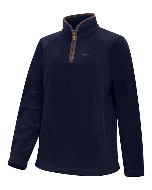 Hoggs Of Fife Ladies Stenton 1/4 zip pullover in Midnight Navy, faux suede piping.