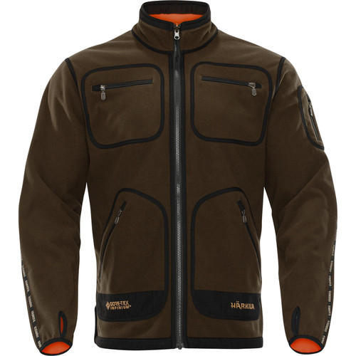 Harkila Kamko Fleece Jacket Green/Orange Blaze, uses GORE-TEX INFINIUM WINDSTOPPER membrane.