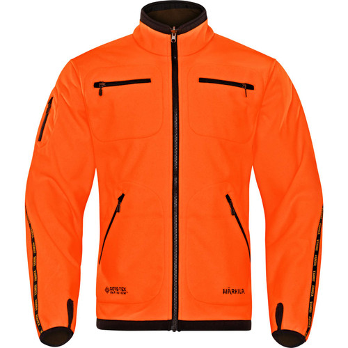 Harkila Kamko Fleece Jacket Green/Orange Blaze, uses GORE-TEX INFINIUM WINDSTOPPER membrane.