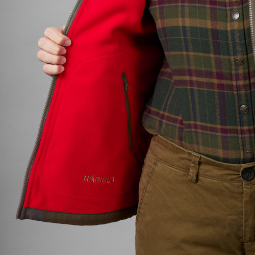 Harkila ladies Kamko fleece jacket in Brown/Red, features the GORE-TEX INFINIUM WINDSTOPPER membrane.