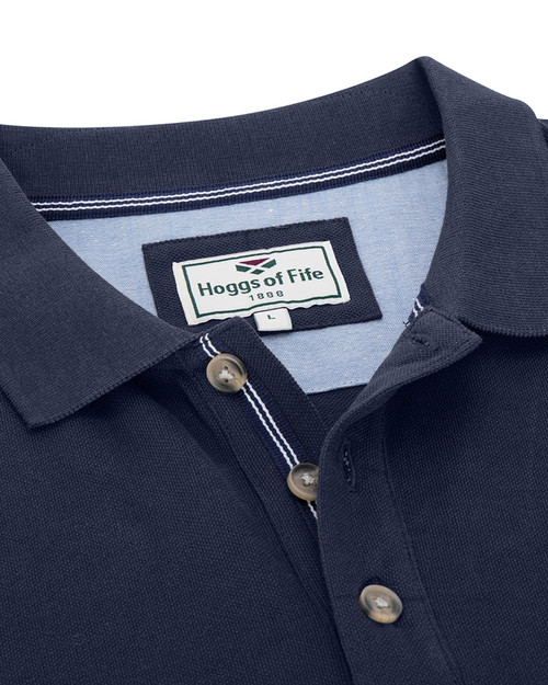 Hoggs Of Fife men's Newton Pique in Navy, 100% cotton.
