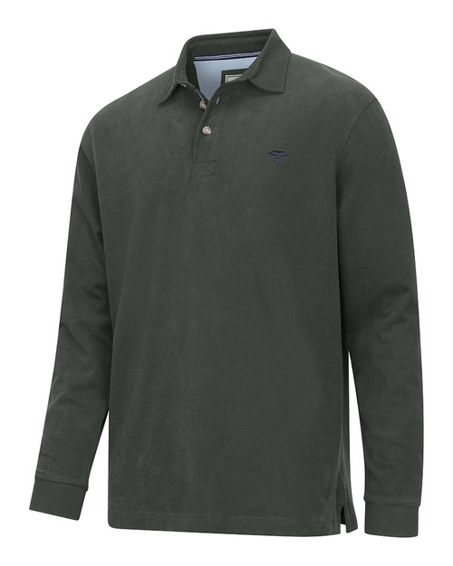 Hoggs Of Fife men's Moffat Rugby shirt in Forest, made with 100% cotton.