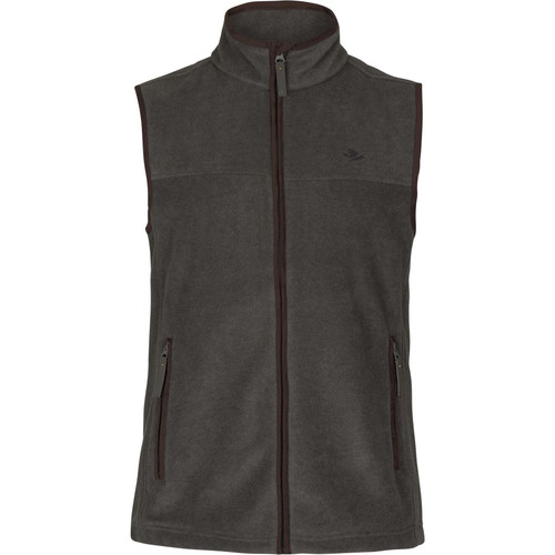 Seeland Woodcock Earl fleece waistcoat in Dark Grey Melange, faux suede trim details.