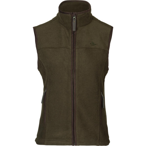 Seeland Ladies Woodcock Ivy fleece waistcoat in Pine Green Melange, faux suede details.