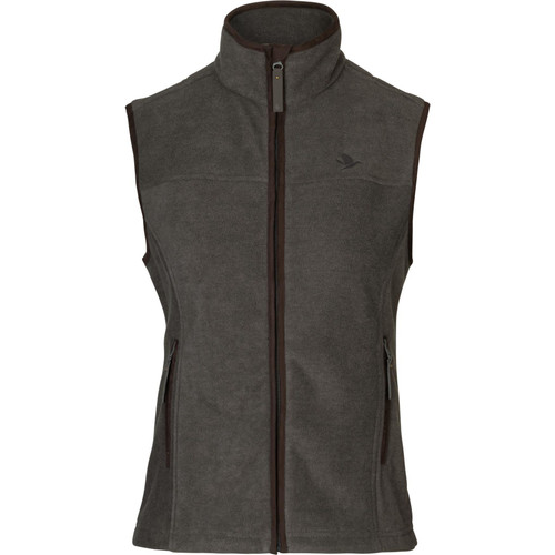 Seeland Ladies Woodcock Ivy fleece waistcoat in Dark Grey Melange, faux suede details.