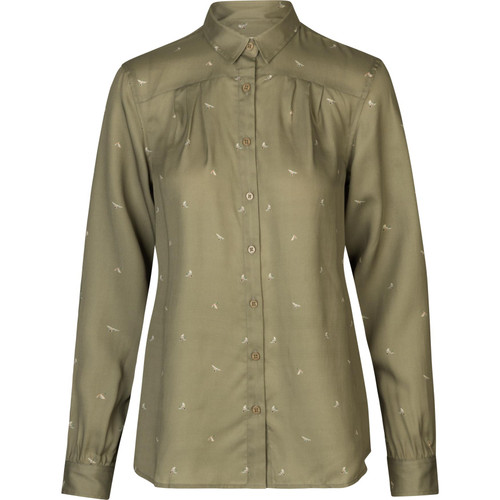 Harkila Ladies Abigail long sleeve shirt in Dust Green/Flying Ducks.