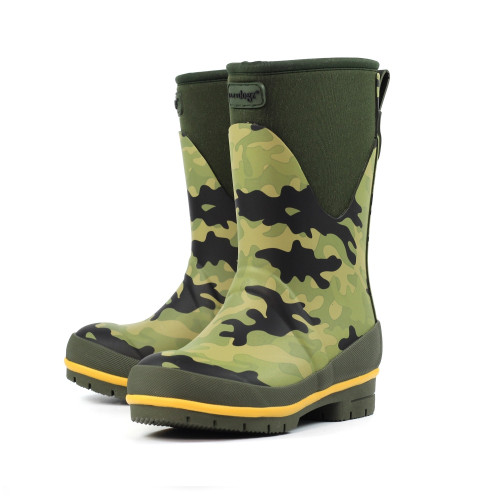 Lazy Dogz Children's Splash Wellies in green camo, kids rubber wellington boots