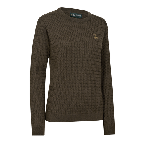 Deerhunter Lady Harrington cable knit jumper in Brown Melange, made with Merino wool.