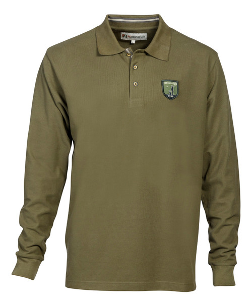 Percussion Men's Embroidered Long Sleeve Polo Shirt in green