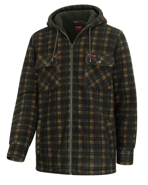 Hoggs Of Fife men's Caithness hooded fleece shacket in green.