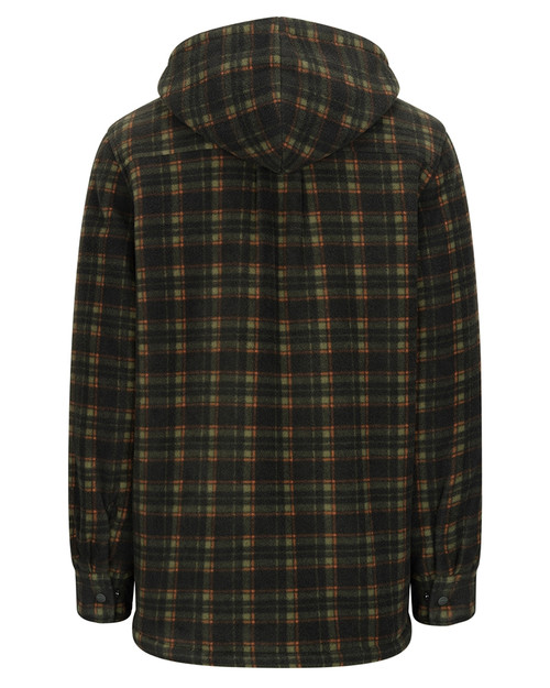 Hoggs Of Fife men's Caithness hooded fleece shacket in green.