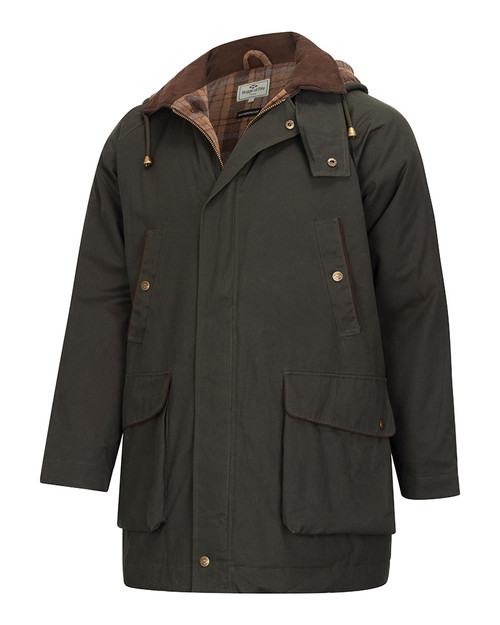 Hoggs of Fife Kelso Waterproof Wax Jacket, men's country wax jacket with hood