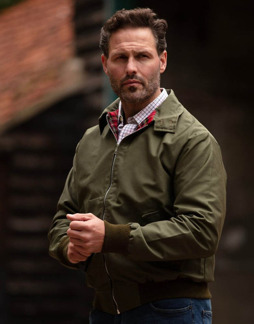 Walker & Hawkes Classic Harrington Jacket, men's lightweight cotton mix jacket in green