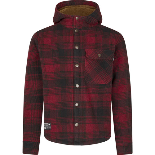 Seeland Yukon Jacket, men's Sherpa fleece lined shirt jacket with hood in red check