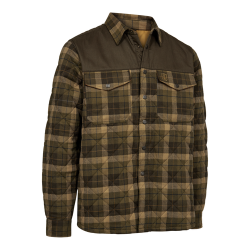 Deerhunter Elbert Padded Shirt Jacket in brown check, men's country check padded shirt