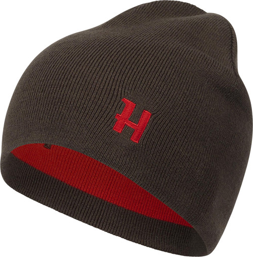 Harkila Aspire Reversible Beanie Hat in shadow brown and red