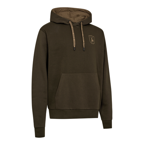 Deerhunter Logo Hoodie in brown, men's hooded sweatshirt with front pouch pocket