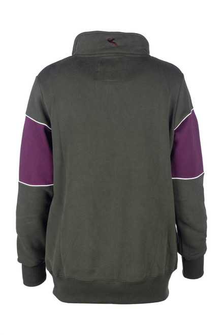 Rydale Ladies Byland Sweatshirt in olive/berry, women's colour block country pullover