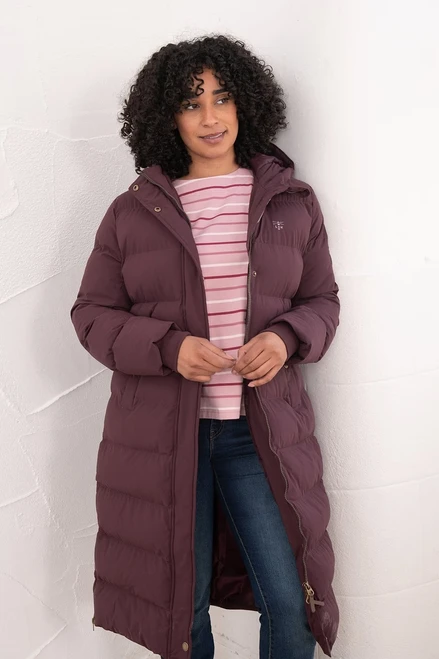 Lighthouse Ladies Savannah Long Padded Jacket in Damson, women's warm padded coat