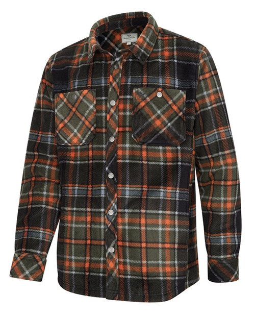 Hoggs of Fife Balbeggie Fleece Shacket in green and rust check