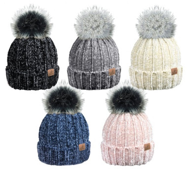 Bartleby Sherpa Fleece Lined Winter Bobble Hat in Chenille WH526 ...