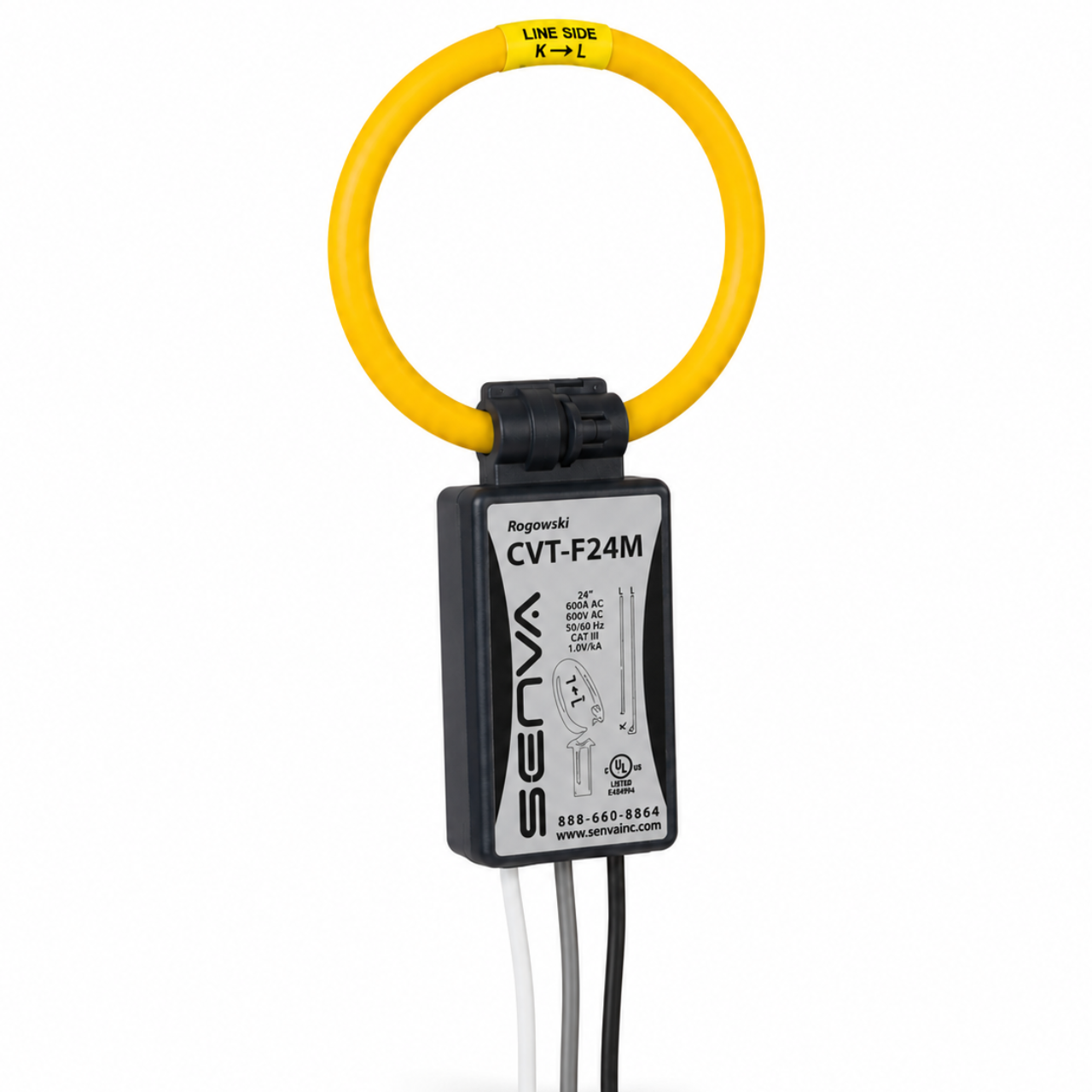 Senva CVT-F24M-L10 : Flexible Split-Core Rogowski CVT, 2400A Operating Range, 15-Inch Rope, 10 ft Black Lead, for EM-RS485 & EM-PULSE Meters, Buy American Act & TAA Compliant