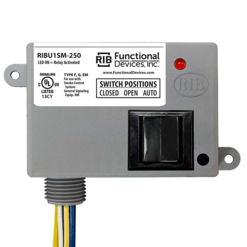 Functional Devices RIBU1SM-250 : Pilot Relay, 10 Amp SPST-N/O + Override + Monitor, 10-30 Vac/dc/120 Vac Coil, NEMA 1 Housing