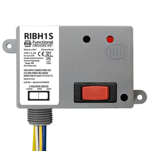 Functional Devices RIBH1S : Pilot Relay, 10 Amp SPST-N/O + Override, 10-30 Vac/dc/208-277 Vac Coil, NEMA 1 Housing