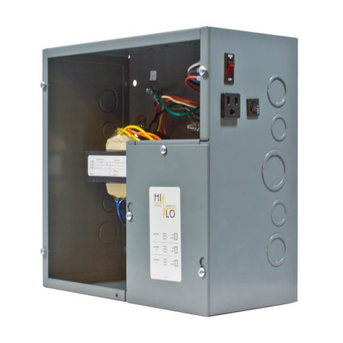 Functional Devices PSH300AB10-LVC : 300 VA Power Supply, Three 100 VA Class 2 Outputs, 120 Vac to 24 Vac, Hi/Lo Voltage Separate Wiring Compartments, Exterior 120 Vac Receptacle and Circuit Breakers Switches, Metal Enclosure