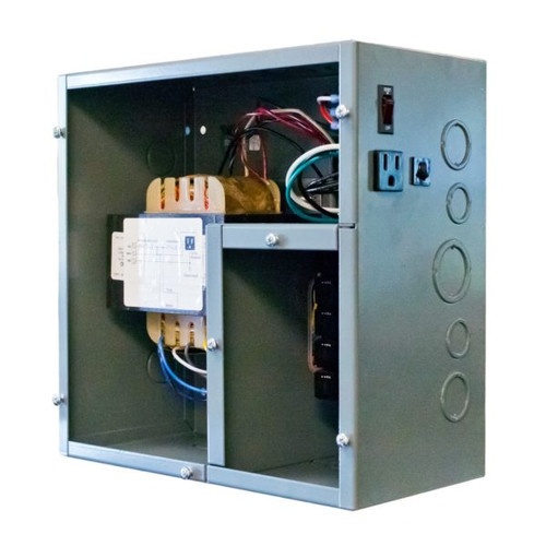 Functional Devices PSH500AB10-LVC : 500 VA Power Supply, Five 100 VA Class 2 Outputs, 120 Vac to 24 Vac, Hi/Lo Voltage Separate Wiring Compartments, Exterior 120 Vac Receptacle and Circuit Breakers Switches, Metal Enclosure